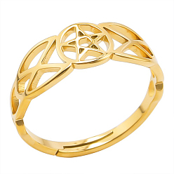 Golden Adjustable Stainless Steel Star with Sailor's Knot Ring for Women, Golden, Inner Diameter: 17mm