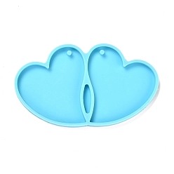 Deep Sky Blue DIY Pendant Silicone Molds, Resin Casting Molds, For UV Resin, Epoxy Resin Jewelry Making, Heart, Deep Sky Blue, 73x42x4mm, Hole: 2mm