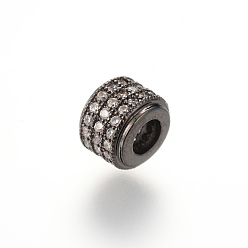 Gunmetal Brass Micro Pave Cubic Zirconia Beads, Column, Gunmetal, 9x6.5mm, Hole: 4mm