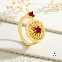 Красный Открытые манжеты из латуни с микропаве и цирконием для женщин, с оболочкой, реальный 18 k позолоченный, снежинка, красные, размер США 8 (18.1 мм)