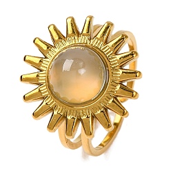 Натуральный Агат Кольца из натурального агата, солнечно-золотистый тон 304 манжеты из нержавеющей стали для женщин, внутренний диаметр: регулируемый