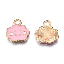 Pink Сплав эмали прелести, облако, с улыбкой лицом, золотой свет, розовые, 13x12x1 мм, отверстие : 1.8 мм