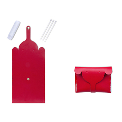 Red DIY Elephant-shaped Wallet Making Kit, Including Cowhide Leather Bag Accessories, Iron Needles & Waxed Cord, Red, 8.7x12cm