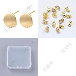 Real 18K Gold Plated 20Pcs Flat Round Brass Stud Earring Findings, with Loop, with 20Pcs Brass Ear Nuts, Real 18K Gold Plated, 12mm, Hole: 1.5mm, Pin: 1mm