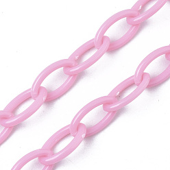 Pearl Pink Opaque Acrylic Cable Chains, Horse Eye, Pearl Pink, 13x8x2mm, 18.5 inch~19.29 inch(47~49cm)/strand