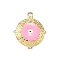 Pink 304 подвески из нержавеющей стали, с эмалью, плоский круглый с оберегом от сглаза, ионное покрытие (ip), золотые, розовые, 23.5x20x3 мм, отверстие : 2 мм