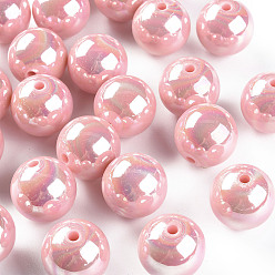 Rose Nacré Perles acryliques opaques, de couleur plaquée ab , ronde, perle rose, 20x19mm, Trou: 2~3mm