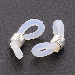 Silver Eyeglass Holders, Glasses Rubber Loop Ends, Silver Color Plated, about 4.2mm wide, 19mm long