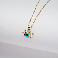 golden Vintage Turkish Blue Eye Pendant Necklace - Sweet and Cool, Geometric Design.