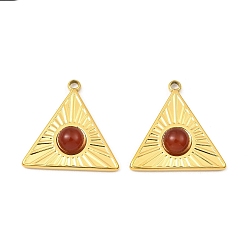 Red Agate Natural Red Agate Pendants, Ion Plating(IP) 316 Stainless Steel Triangle Charms, Real 24K Gold Plated, 21.5x21.5x5mm, Hole: 1.6mm