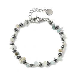 Flower Amazonite Браслет из бусин из натурального цветка амазонита и немагнитного синтетического гематита для женщин, с 201 нержавеющей сталью и 304 фурнитурой из нержавеющей стали, бусина : 3 мм и 3~3.5x3~7x3~7 мм, 7-1/4 дюйм (18.4 см)