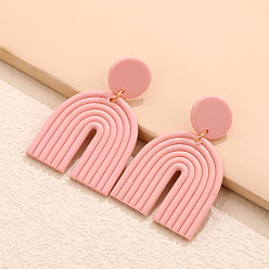 Pink Polymer Clay Arch Dangle Stud Earrings for Women, Pink, 60x40mm