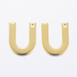Letter U 304 Stainless Steel Charms, Letter, Initial Charms, Real 18k Gold Plated, Letter.U, 11x6~12x0.8mm, Hole: 1mm