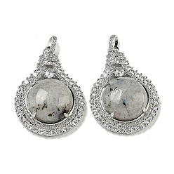 Лабрадорита Натуральный лабрадорит с подвесками из прозрачного кубического циркония, подвески для лампочек со стойкой, латунные фурнитуры, платина, без кадмия и без свинца, 35x25x8.8~9.6 мм, отверстие : 2.8x3.9 мм