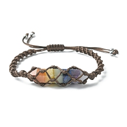 Mixed Stone Chakra Theme Bullet Natural Mixed Gemstone Braided Bead Bracelet, Waxed Polyester Cord Macrame Pouch Adjustable Bracelets for Women, Inner Diameter: 2-3/8~3-3/4 inch(6~9.5cm)