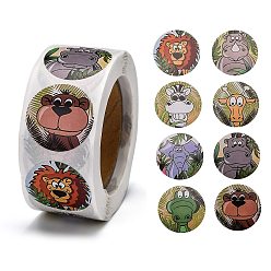 Other Animal Self-Adhesive Paper Gift Tag Stickers, for Party, Decorative Presents, Flat Round, Animal Pattern, 25mm, 500pcs/roll