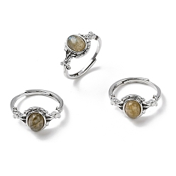 Лабрадорита Натуральные лабрадоритные пальцевые кольца, с реечной обшивкой латунными выводами, платина, 11 мм, внутренний диаметр: 18 мм