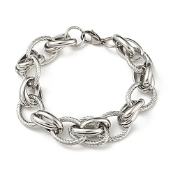 Stainless Steel Color 201 Stainless Steel Oval Link Chain Bracelets, Stainless Steel Color, 8-7/8 inch(22.5cm)