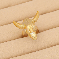 Gold Adjustable Bull Head Resin Finger Rings, Bohemia Style Rings for Women, Gold, US Size 8, Inner Diameter: 18mm