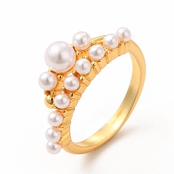 Real 18K Gold Plated Plastic Imitation Pearl Cuff Ring, Rack Plating Brass Jewelry for Women, Lead Free & Cadmium Free, Real 18K Gold Plated, Inner Diameter: 17mm