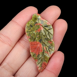 Unakite Natural Unakite Carved Healing Leaf Stone, Reiki Energy Stone Display Decorations, for Home Feng Shui Ornament, 47x20~25x6mm