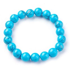 Synthetic Turquoise Synthetic Turquoise Beads Stretch Bracelets, Round, 2-1/4 inch~2-3/8 inch(5.7~6cm), Beads: 10~10.5mm