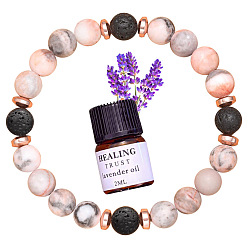 Бледно-Розовый Браслет из натурального камня лавы, черные матовые бусины для мужчин и женщин, розовый жемчуг, Размер 5