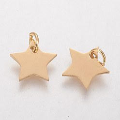 Golden Vacuum Plating 304 Stainless Steel Charms, Star, Golden, 10x10.6x1.1mm, Hole: 4mm
