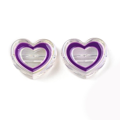 Фиолетовый Uv акриловые покрытия бусины, радужный, с эмалью, сердце, фиолетовые, 19.5x22.5x8 мм, отверстие : 2.8 мм
