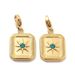 Синий Циркон Прямоугольник со звездой 304 подвесные украшения из нержавеющей стали со стразами, украшения с застежкой в виде клешни лобстера, ионное покрытие (ip), реальный 14 k позолоченный, синий циркон, 30 мм