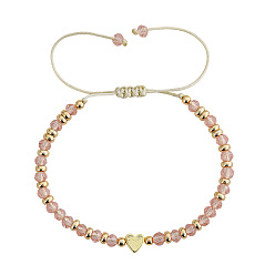 Золотой Регулируемые плетеные браслеты из граненого стекла и латунных бусин в форме сердца, золотые, внутренний диаметр: 11.02 дюйм (28 см)