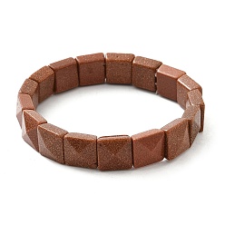 Камень с Пылевым Золотом Квадратные синтетические золотые бусины эластичные браслеты для женщин и мужчин, внутренний диаметр: 2-1/4~2-3/8 дюйм (5.55~5.95 см)