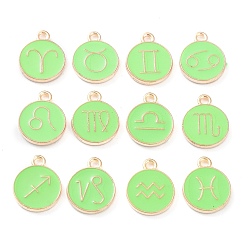 Pale Green Alloy Enamel Pendants, Flat Round with Constellation, Pale Green, 22x18x2mm, Hole: 1.5mm, about 12pcs/set