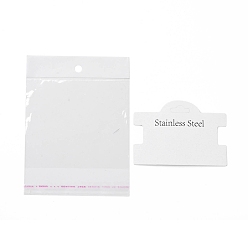 White Paper Hair Clip Display Cards, with OPP Cellophane Bags, Rectangle with Word Stainless Steel, White, Card: 7x9.9x0.05cm, Bag: 15x11.1x0.01cm