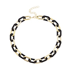N2009-18 Black and Gold Necklace Chic Acrylic Chain Necklace for Women - Unique Lock Collarbone Jewelry Piece