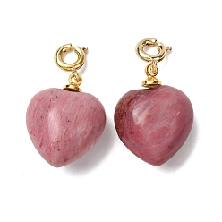 Родохрозит Подвеска в форме сердца из натурального родокрозита., с медными застежками, золотые, 24.5~25.5 мм, отверстие : 3 мм