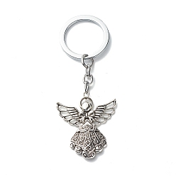 Antique Silver Tibetan Style Alloy Pendants Keychains, with Alloy Split Key Rings and Iron Open Jump Rings, Angel, Antique Silver, 10.2cm