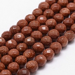 Goldstone Synthetic Goldstone Beads Strands, Faceted, Round, 6mm, Hole: 1mm, about 61pcs/strand, 14.9 inch~15.1 inch