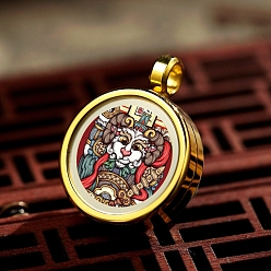 Sheep Titanium Steel Locket Pendants, Flat Round with Chinese Zodiac, Golden, Sheep, 20mm, Inner Diameter: 15mm