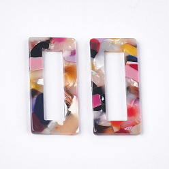 Colorful Cellulose Acetate(Resin) Pendants, Rectangle, Colorful, 37x17x2.5mm, Hole: 1.2mm