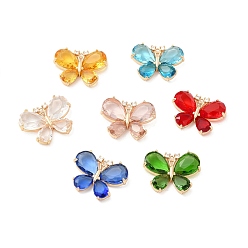 Mixed Color K9 Glass Pendants, with Light Gold Brass Finding, Faceted Butterfly Charms, Mixed Color, 21x27.5x5mm, Hole: 1.6mm