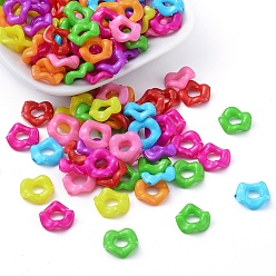 Mixed Color Opaque Acrylic Large Hole Beads, Twist Ring, Mixed Color, 12x3mm, Hole: 5.5mm, about 1800pcs/500g