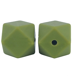 Olive Drab Octagon Food Grade Silicone Beads, Chewing Beads For Teethers, DIY Nursing Necklaces Making, Olive Drab, 17mm