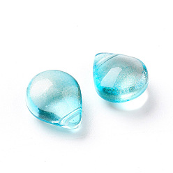 Deep Sky Blue Transparent Glass Beads, with Glitter Powder, Dyed & Heated, Teardrop, Deep Sky Blue, 12x9x6mm, Hole: 1mm