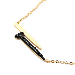Jet Rhinestone Nail Shape Pendant Necklace, Gold Plated 304 Stainless Steel Jewelry for Women, Jet, 17.52 inch(44.5cm)