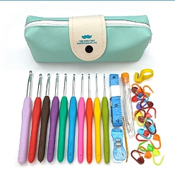 Pale Turquoise DIY Knitting Tool Kits, Including Crochet Hook & Needle, Stitch Marker, Clamp, Finger Holder, Tape Measure, Zipper Storage Bag, Pale Turquoise, Package Size: 210x100x30mm
