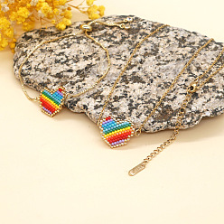 Set price MI-S210098 Handmade Rainbow Heart Bracelet and Necklace Set with Beaded Miyuki for Women