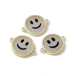 White Jade Natural White Jade Connector Charms, Flat Round with Smiling Face Links, with Rack Plating Golden Tone Brass Findings, Cadmium Free & Lead Free, 15.5x20x3mm, Hole: 1.6mm
