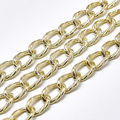 Light Gold Aluminium Curb Chains, Textured, with Spool, Unwelded, Light Gold, 15x10x2mm, about 65.61 Feet(20m)/roll