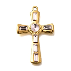 Розовый 304 подвески из нержавеющей стали, со стразами, реальный 18 k позолоченный, ионное покрытие (ip), крестик, светло-розовый, 37.5x23.5x4.5 мм, отверстие : 2 мм